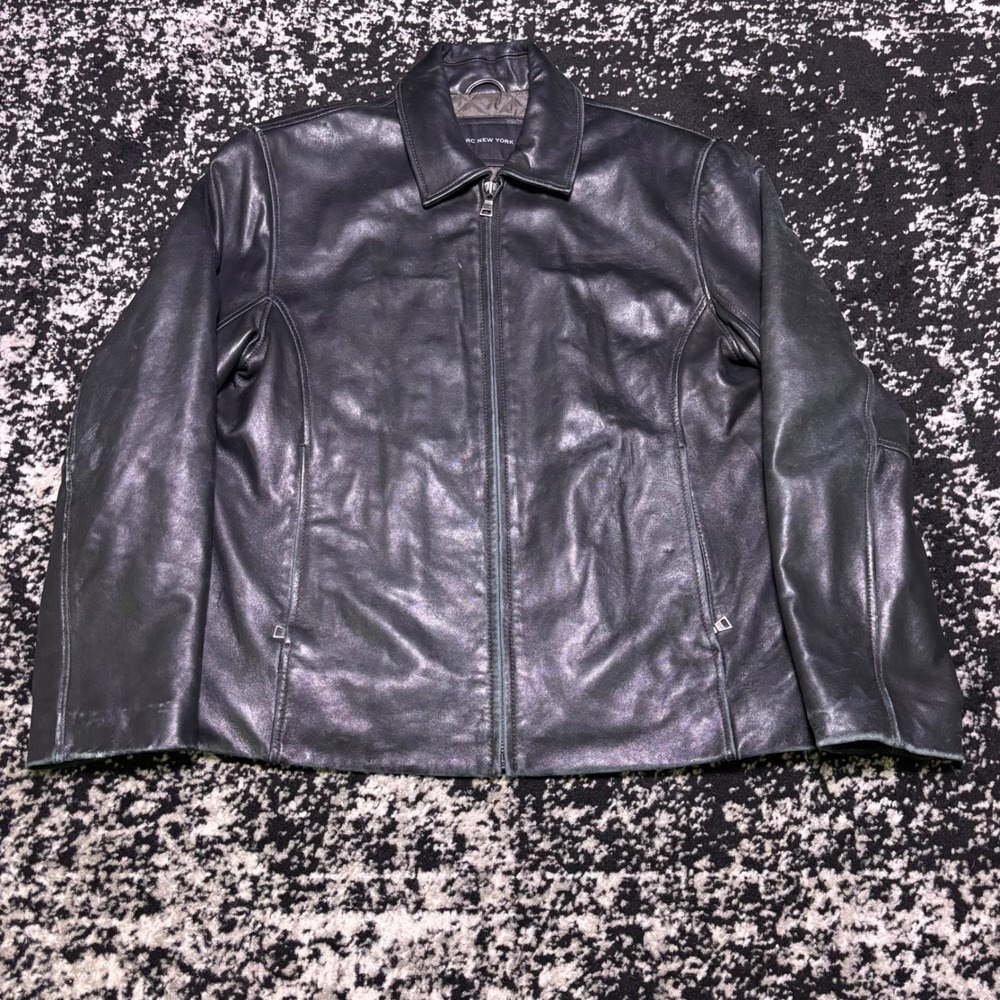 Marc New York Mens Black Leather Jacket Vintage Y2K Quilted Lining Size M